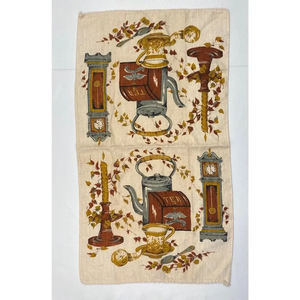 Vintage Parisian Prints Linen Tea Towels Coffee Tea Screen Printed Set of Two